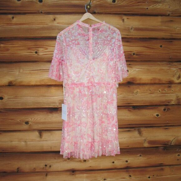 MAC DUGGAL  9148 Womens Pink Flounce Sleeve Floral Embellished Dress - Picture 11 of 15